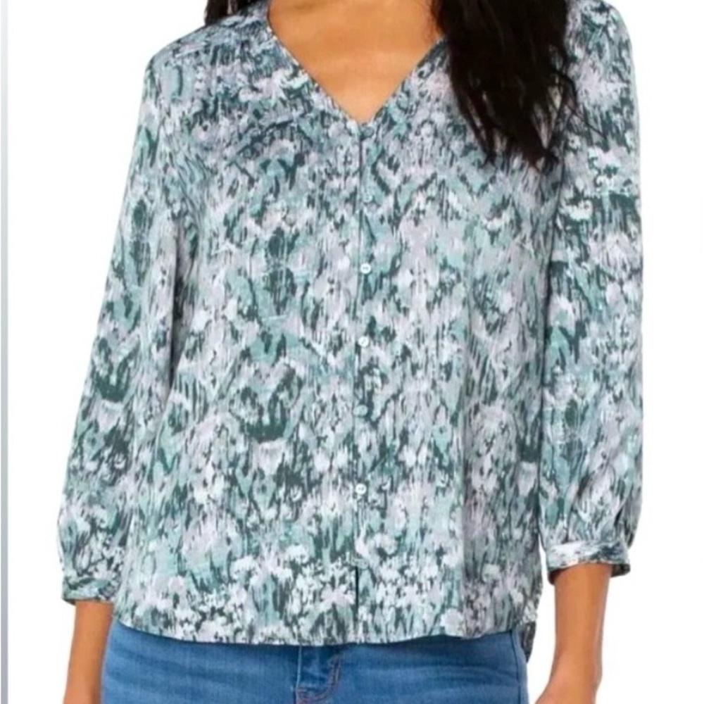 Liverpool Teal and White Abstract Blouse